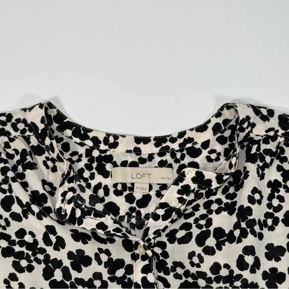Loft Women's Black and White Long Sleeve LS Small S Petite SP Blouse Shirt Top - Picture 3 of 5